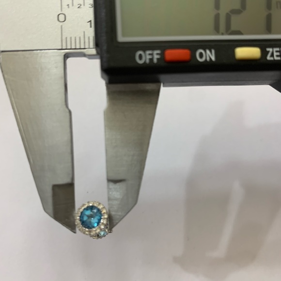 14k White Gold with Blue Topaz and Diamond Earrings - Picture 4 of 7